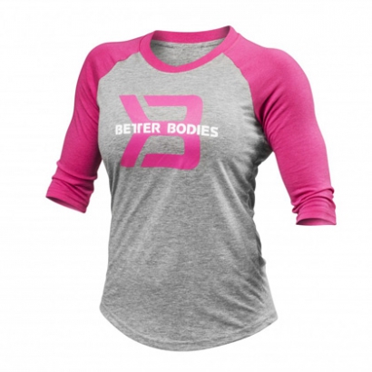 Womens Baseball Tee, Grey Melange/Pink i gruppen Träningskläder / För henne / Tröjor hos Proteinbolaget.se (PB-4578)