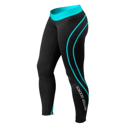 Better Bodies Women's Athlete Tights, black/aqua i gruppen Träningskläder / För henne / Tights hos Proteinbolaget.se (PB-88475)