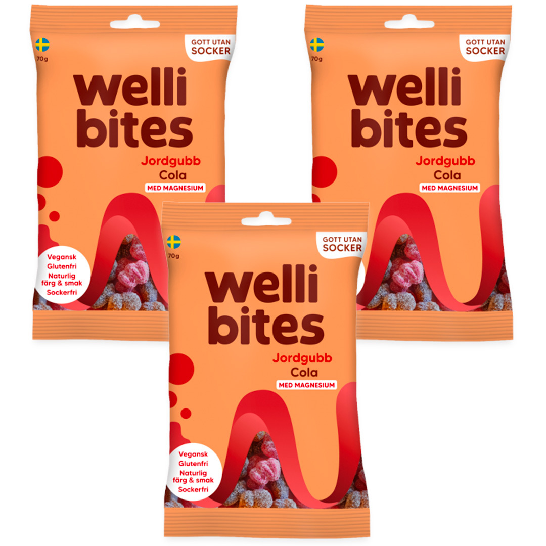 3 x Wellibites Candy 70 g Strawberry Cola