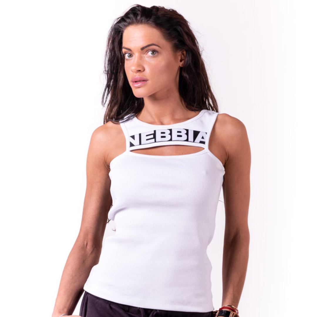 Nebbia Rib Cut Out Top White S