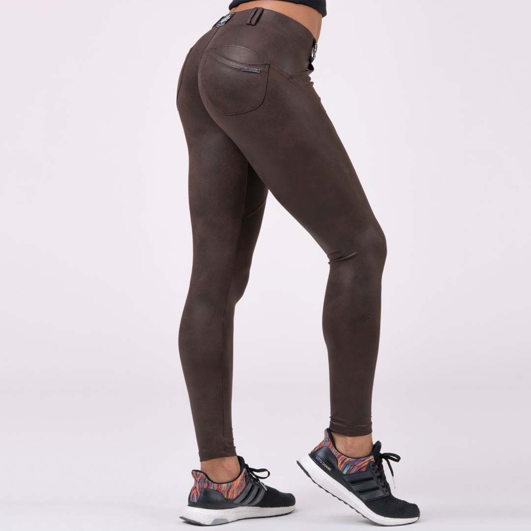 NEBBIA Bubble Butt Leather Imitation Pants Brown