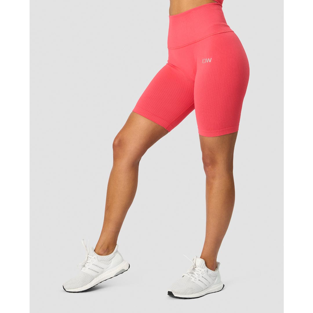 ICANIWILL Ribbed Define Seamless Pocket Biker Shorts Coral Red