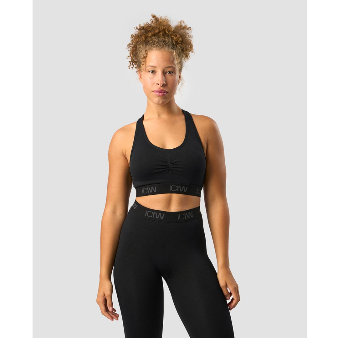 ICANIWILL Define Seamless Logo Scrunch Sports Bra Black