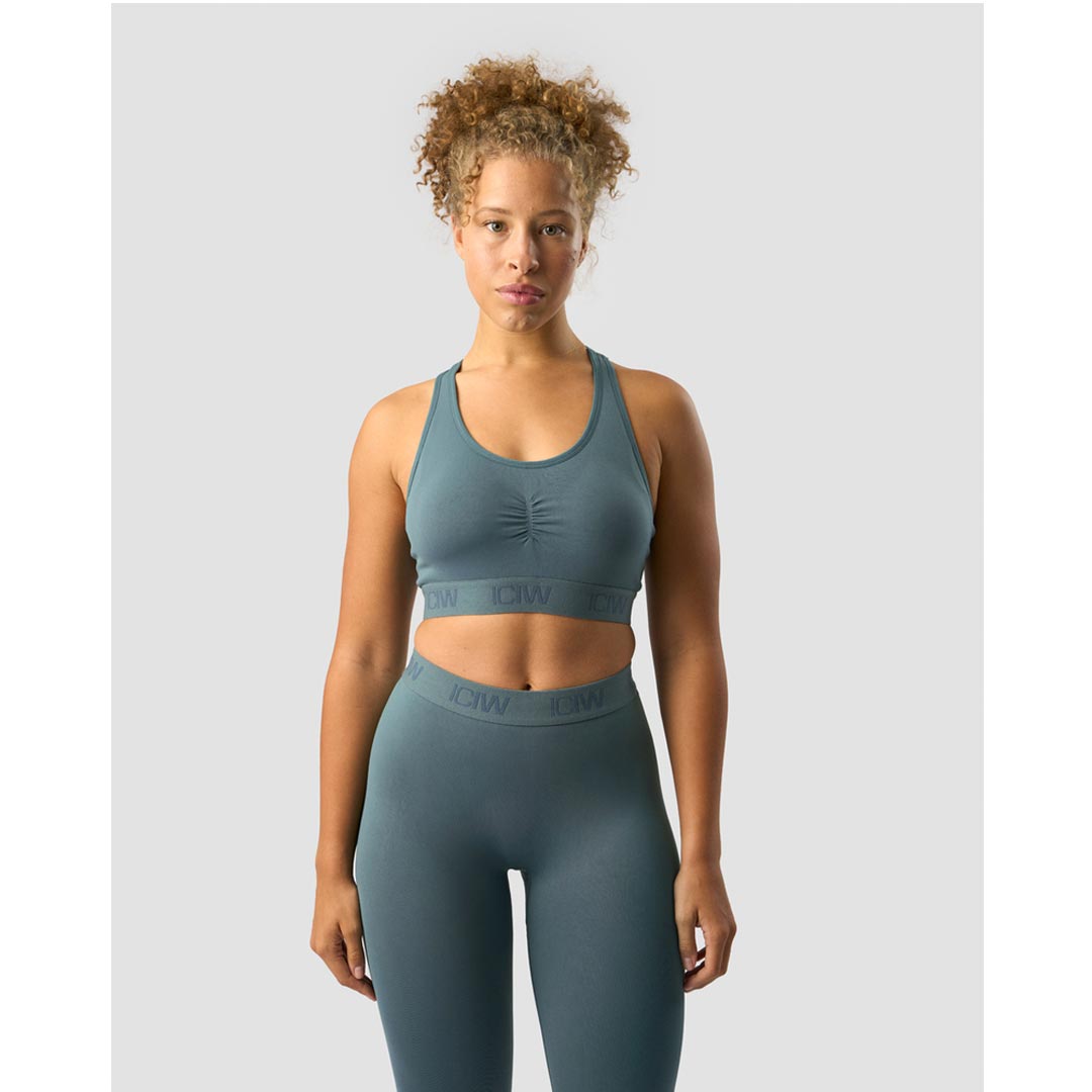 ICANIWILL Define Seamless Logo Scrunch Sports Bra Jungle green