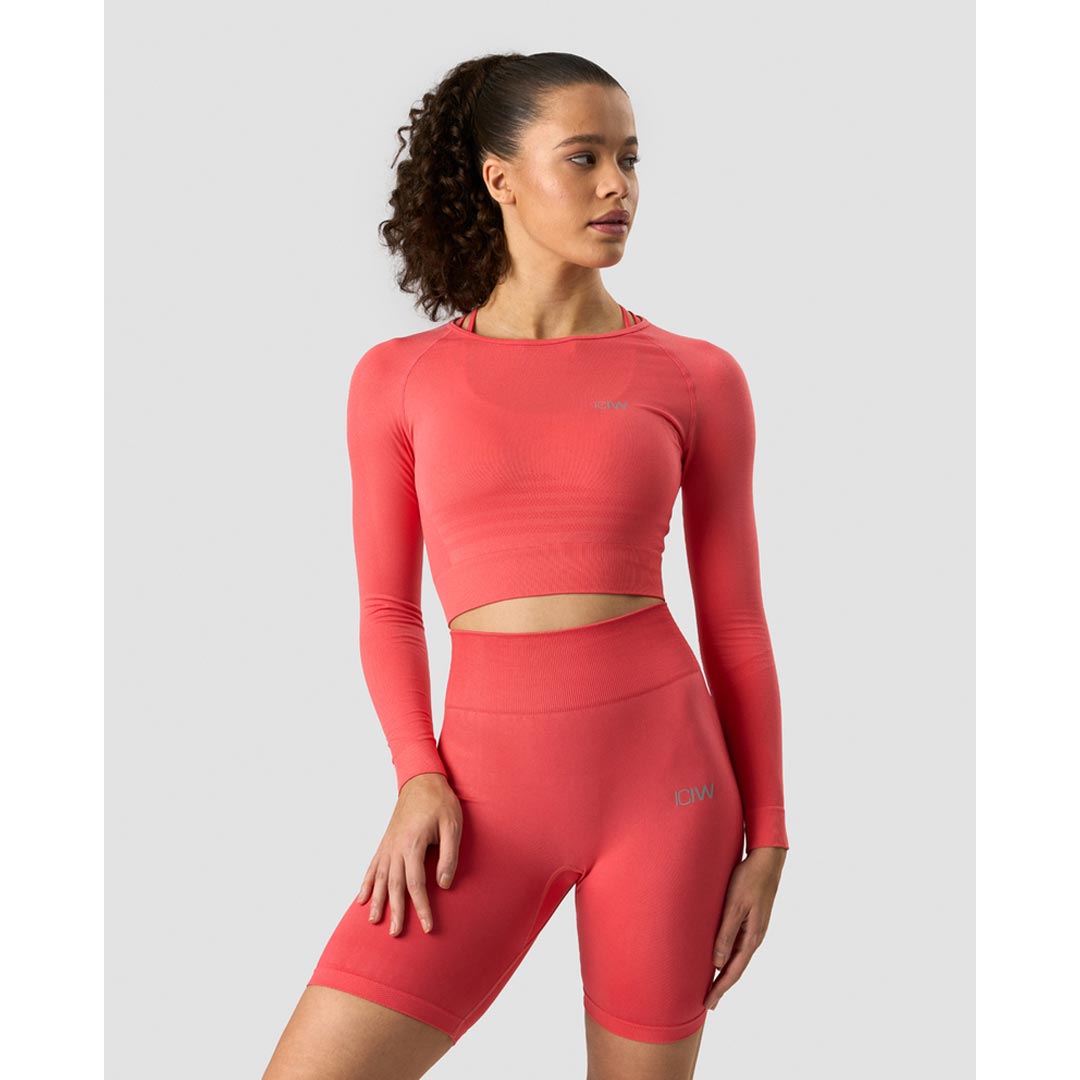 ICANIWILL Define Seamless LS Crop Top Coral