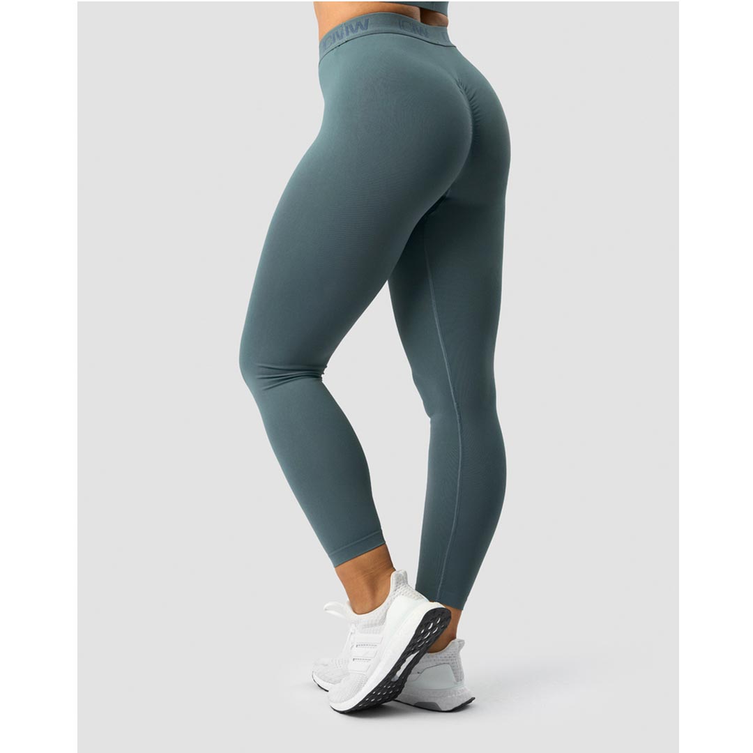 ICANIWILL Define Seamless Logo Scrunch Tights Jungle Green
