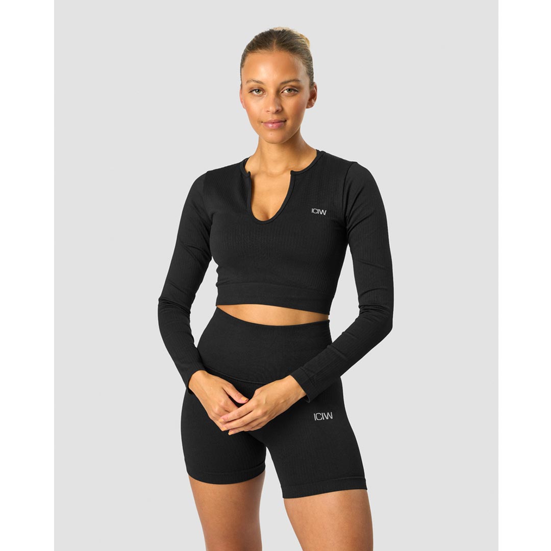 ICANIWILL Ribbed Define Seamless Cropped Long Sleeve Black