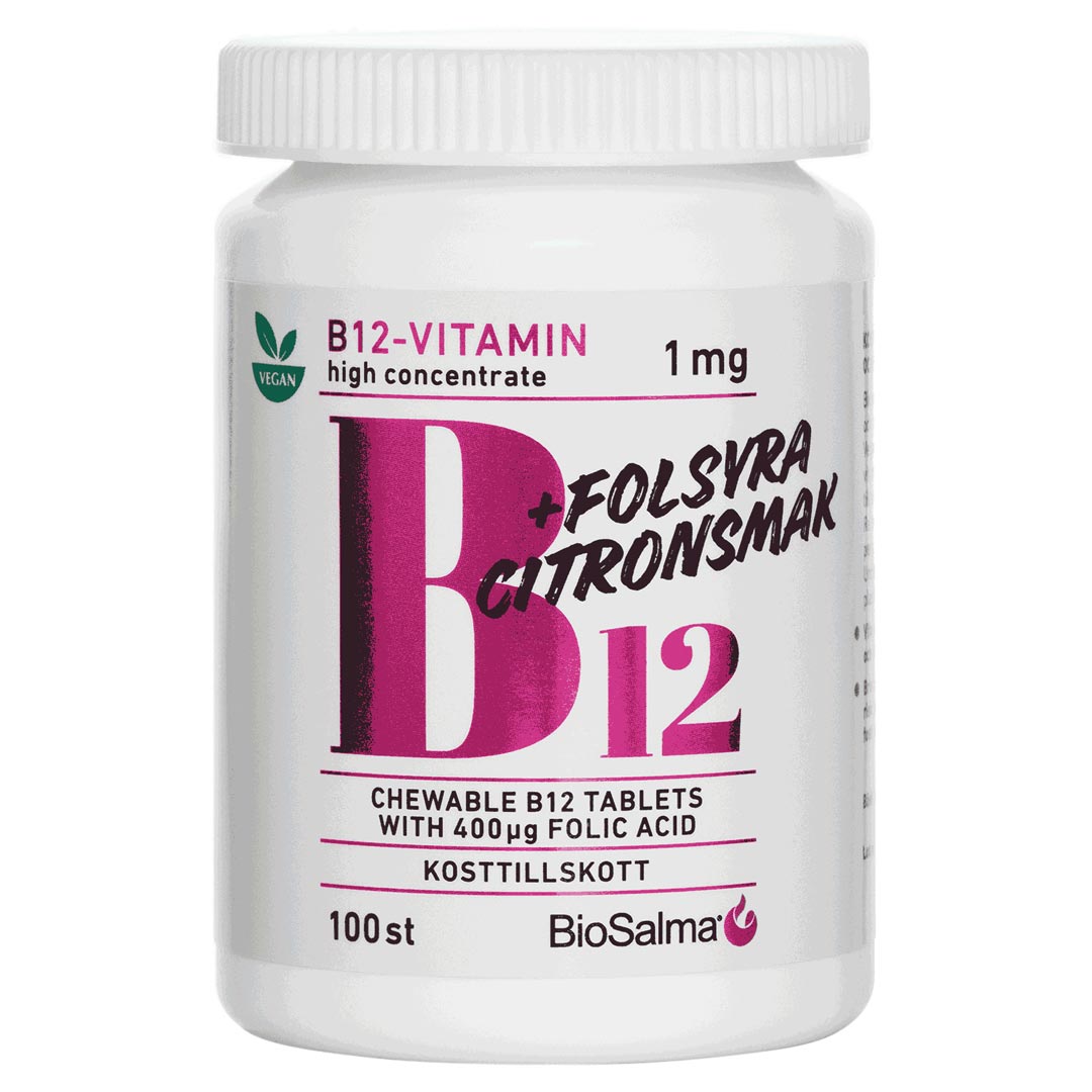 BioSalma B12 Vitamin + Folsyra 100 pcs Citron