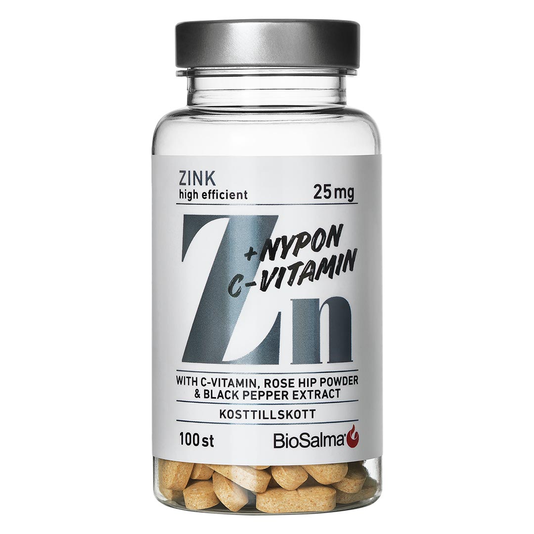 BioSalma Zink + C-vitamin & Nyponpulver 100 tabs