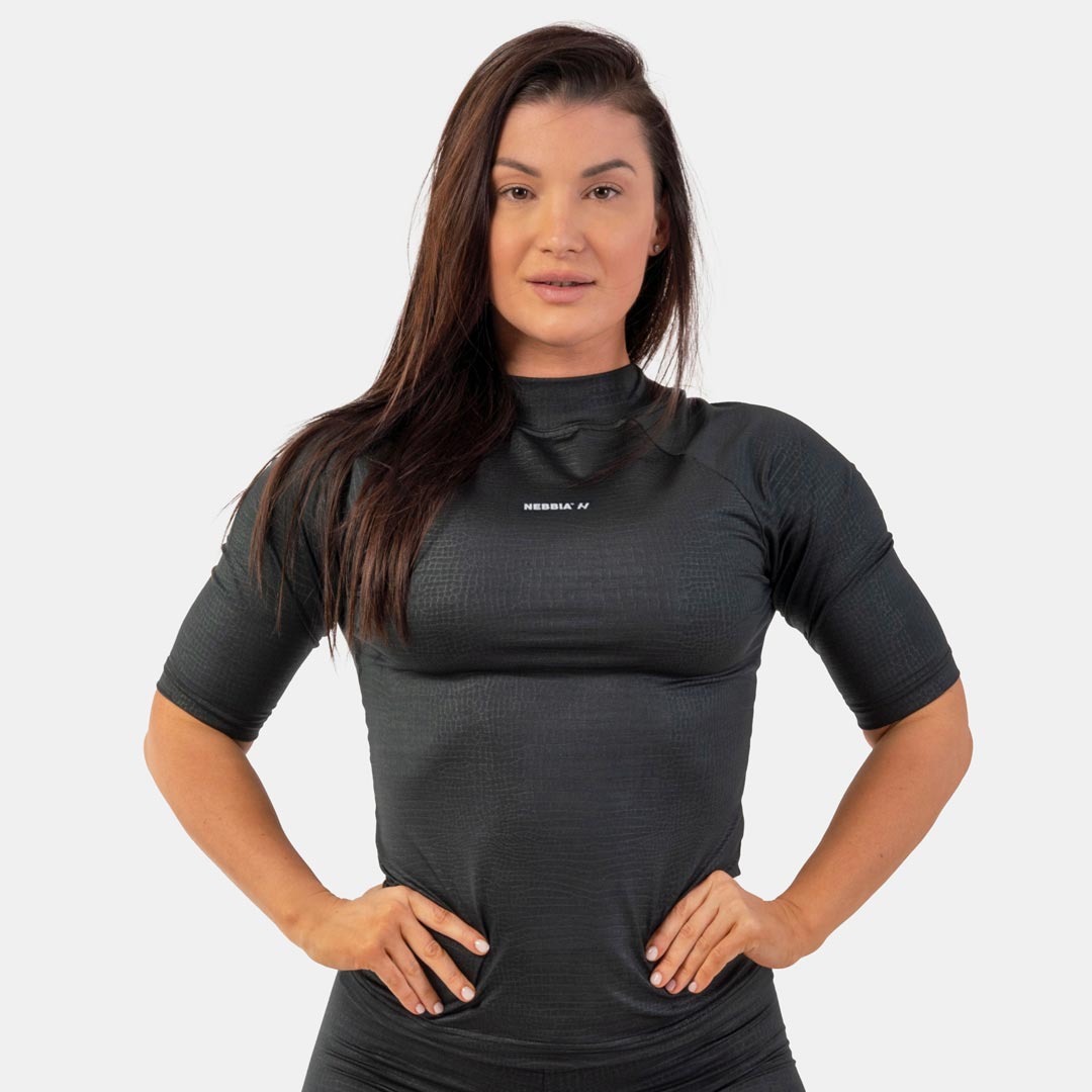 Nebbia Python Snakeskin Mid Sleeve T-shirt Black Xs