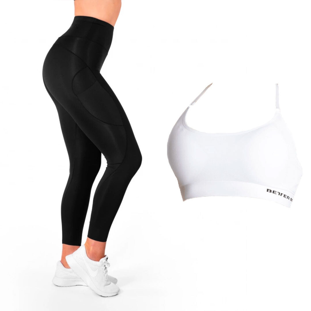 Better Bodies High Waist Leggings Black + Astoria Seamless Bra White