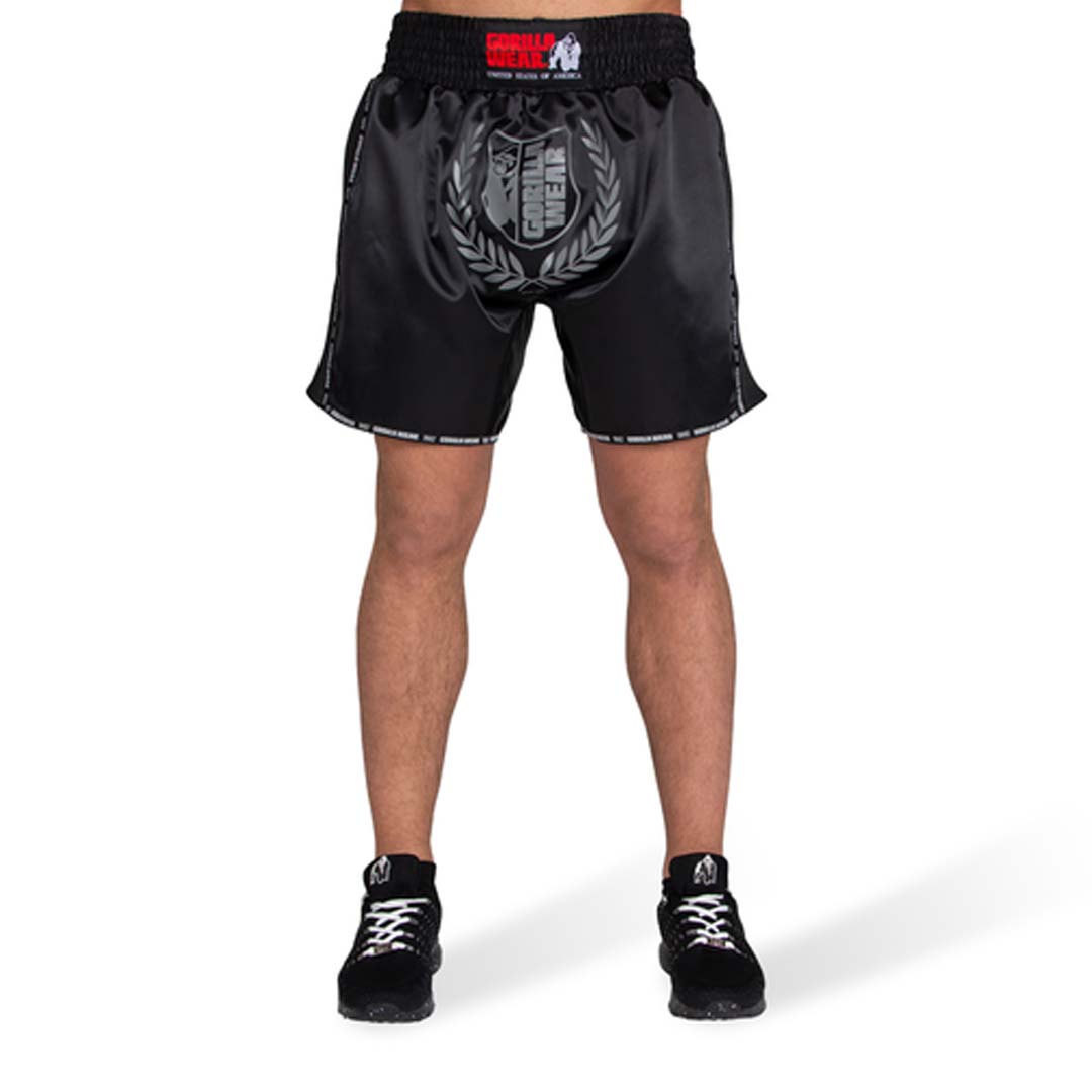 Gorilla Wear Murdo Muay Thai / Kickboxing Shorts Black & Grey Camo