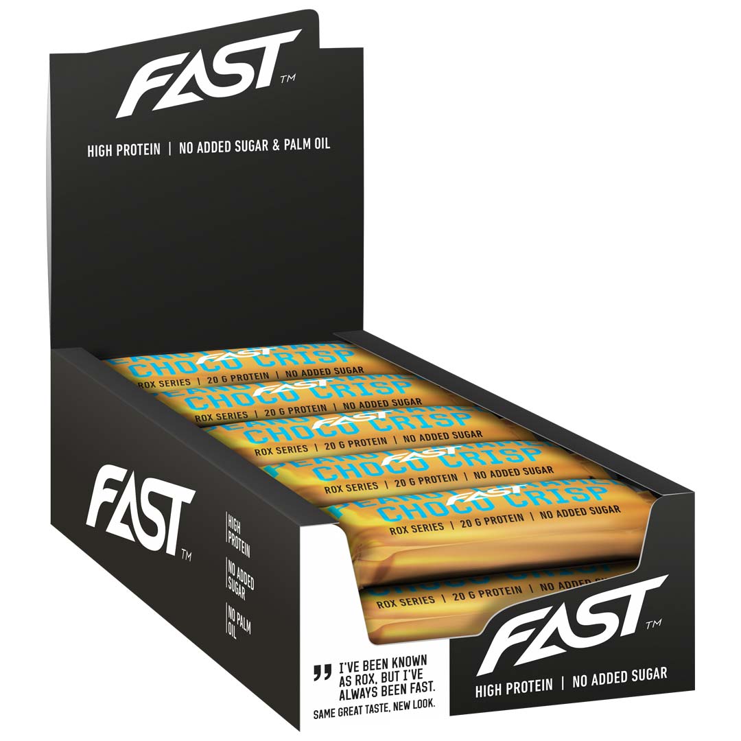 15 x FAST ROX Protein Bar 55 g Peanut Caramel Choco Crisp