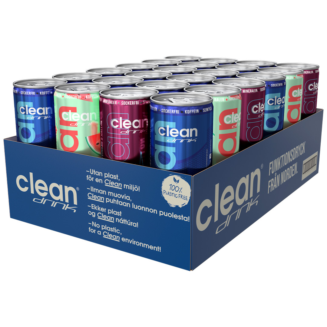 24 x Clean Drink 330 ml Utvalda Smaker Mixflak