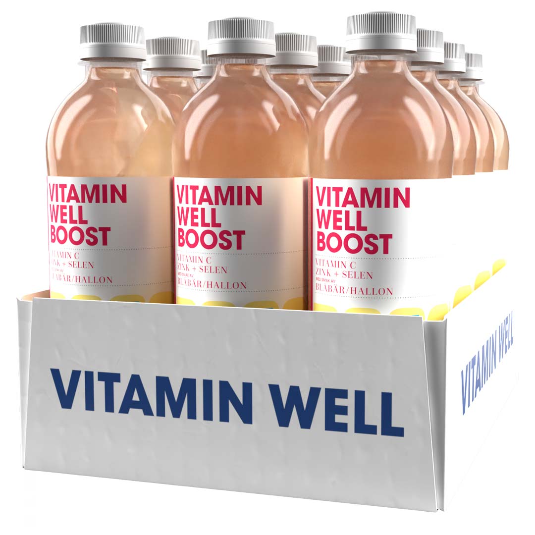 12 x Vitamin Well 500 ml Boost Blåbär Hallon