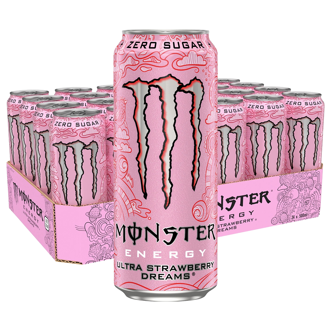 24 x Monster Energy 500 ml Ultra Strawberry Dreams (sockerfri)
