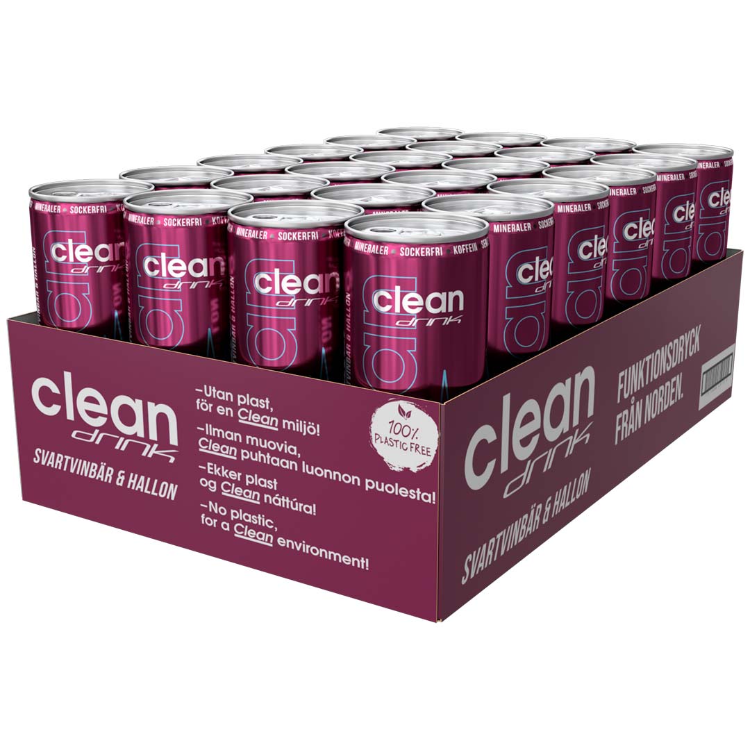 24 x Clean Drink 330 ml, Svartvinb√§r & Hallon