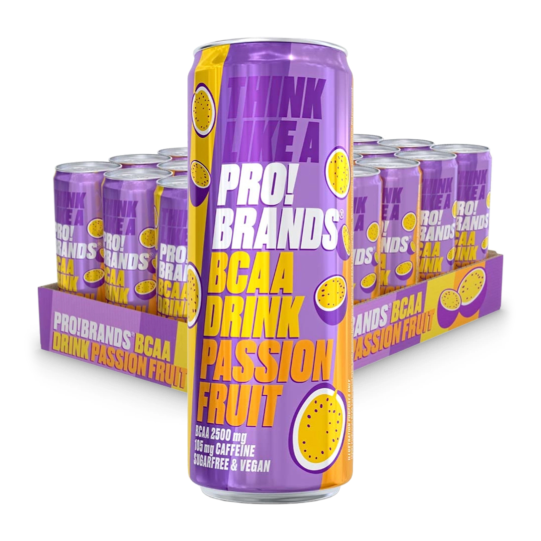 24 x Pro Brands BCAA Drink 330 ml Passionfruit (105 mg koffein)