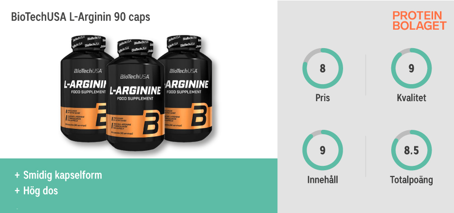L-Arginin-tillskott bäst i test 2025 - BiotechUSA L-Arginin 90 caps - andraplats i testet