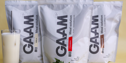 Tre påsar GAAM Meal Solution med olika smaker