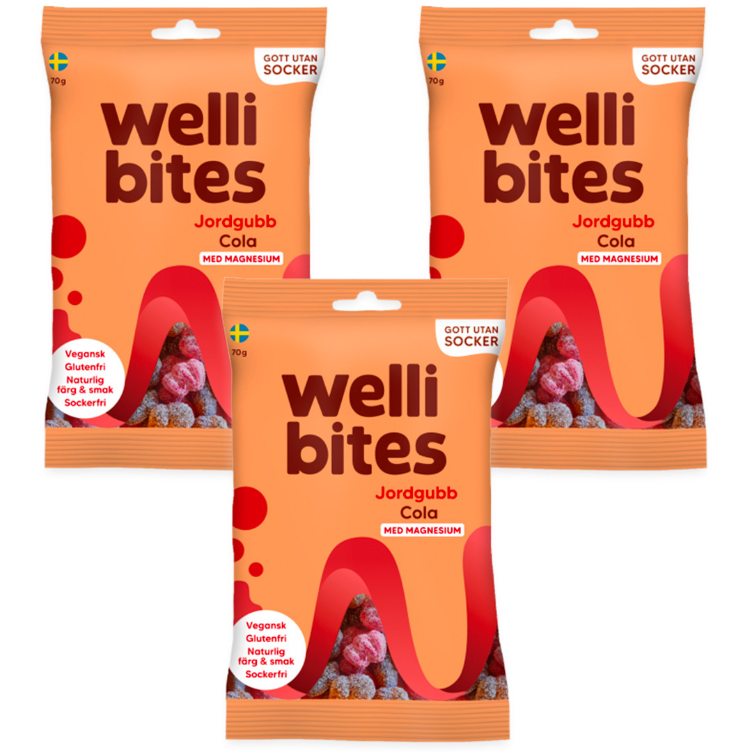 3 x Wellibites Candy 70 g Strawberry Cola i gruppen Livsmedel / Snacks & godis / Glutenfritt godis hos Proteinbolaget (PB-020311)