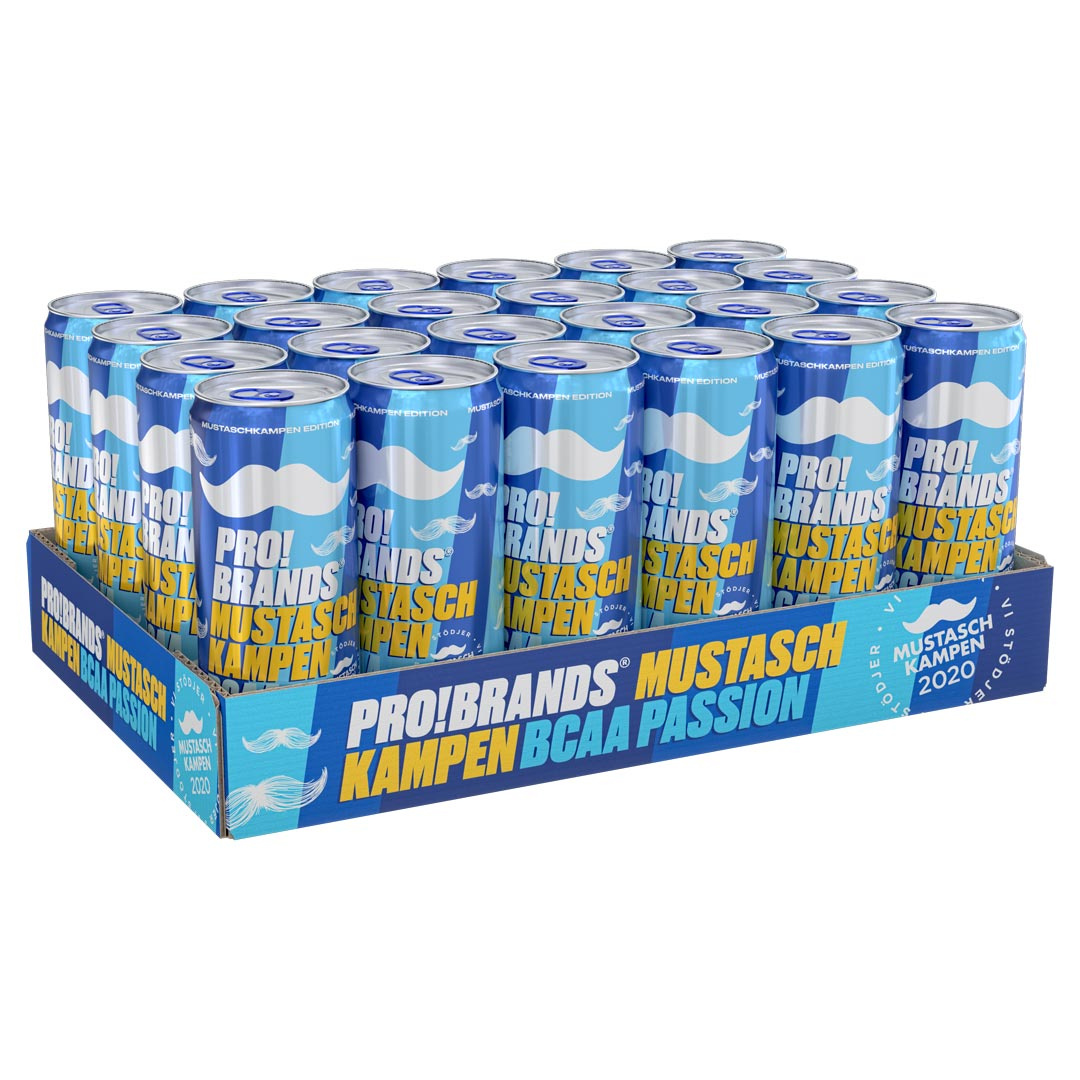 24 x Pro Brands BCAA Drink 330 ml Mustaschkampen (105 mg koffein) i gruppen Drycker / Energidryck hos Proteinbolaget (PB-12844)
