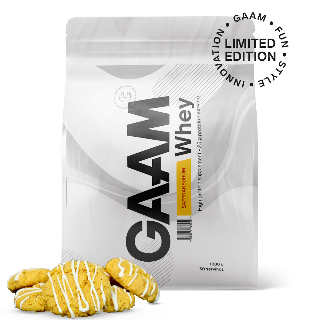 GAAM 100% Whey Premium 1 kg Saffransdröm i gruppen Kosttillskott / Proteinpulver / Vassleprotein / Vasslekoncentrat hos Proteinbolaget (PB-1533-30)