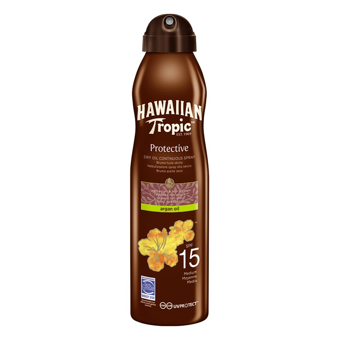 Hawaiian Tropic Dry Oil Argan C-spray SPF 15 177 ml i gruppen Träningsredskap & Utrustning / Kroppsvård hos Proteinbolaget (PB-17342)