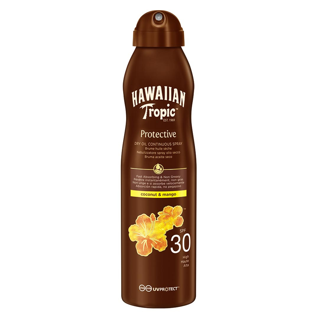 Hawaiian Tropic Dry Oil Coco&Mango C-spray SPF 30 180 ml i gruppen Träningsredskap & Utrustning / Kroppsvård hos Proteinbolaget (PB-1808)