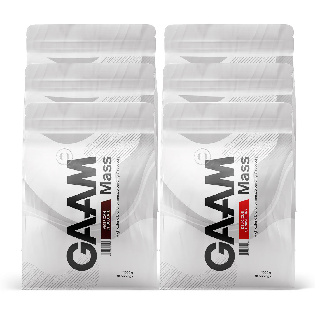 6 x GAAM 100% MASS Premium 1 kg i gruppen Kosttillskott / Gainer hos Proteinbolaget (PB-1946)