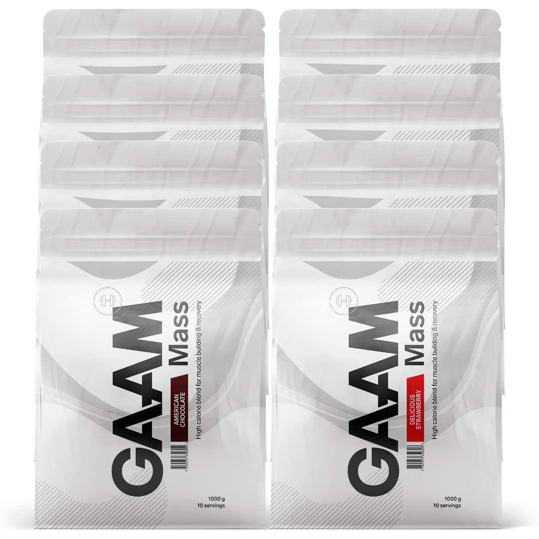8 x GAAM 100% MASS Premium 1 kg i gruppen Kosttillskott / Gainer hos Proteinbolaget (PB-1947)