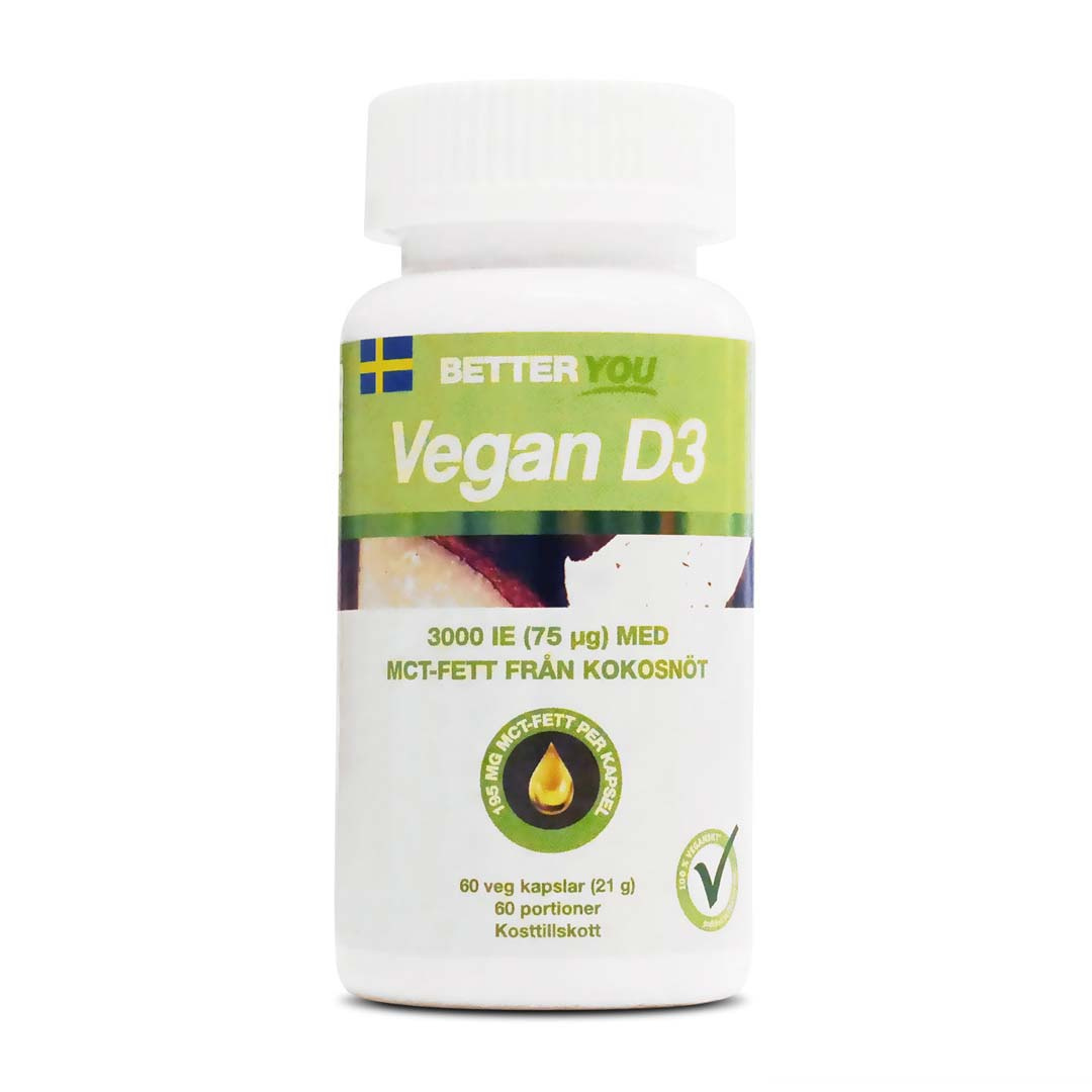  Better You Vegan D3 3000IE + MCT 60 caps i gruppen Kosttillskott / Vitaminer / D-vitamin hos Proteinbolaget (PB-21685)