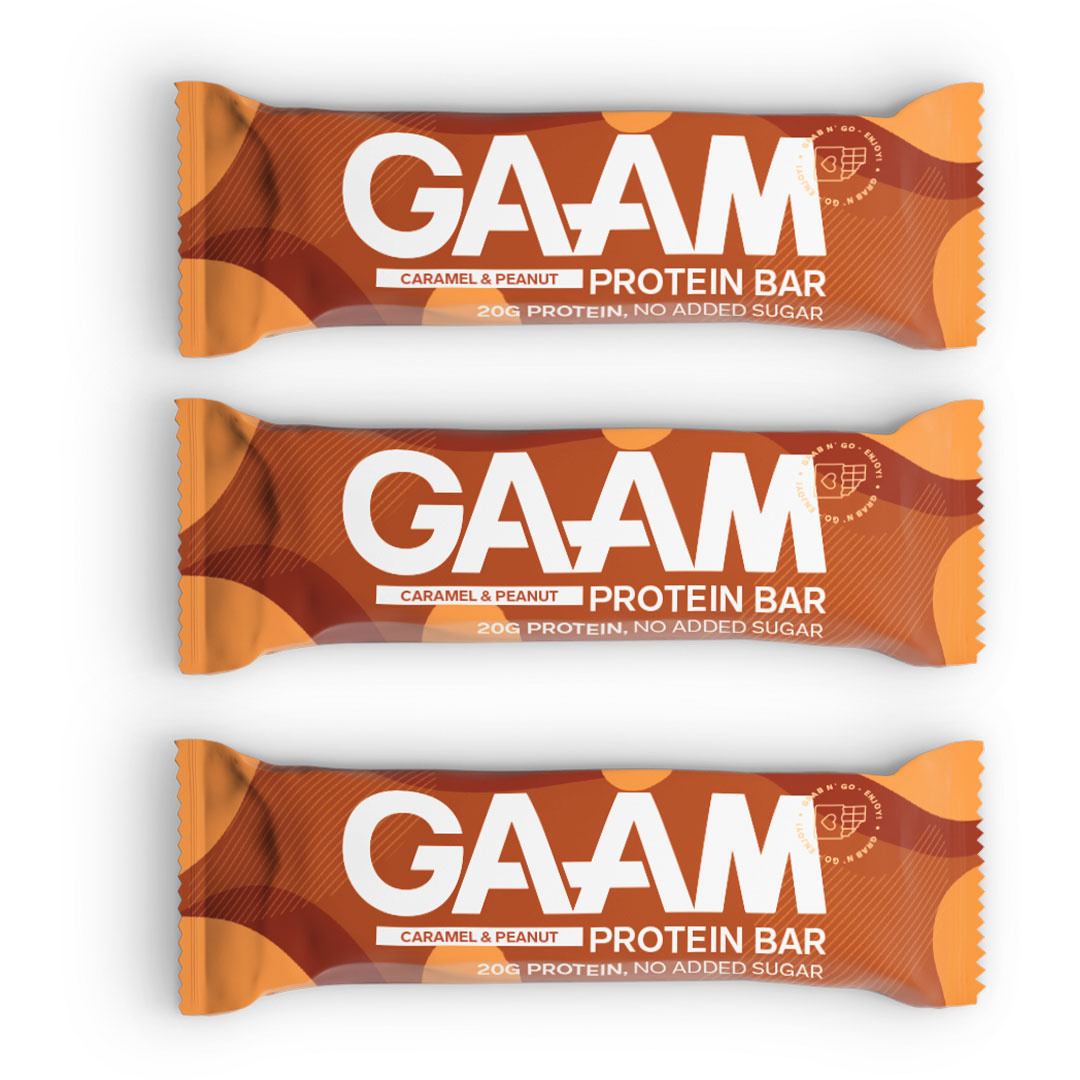 3 x GAAM Protein bar 55 g Caramel & Peanut i gruppen Bars / Proteinbars hos Proteinbolaget (PB-220205)