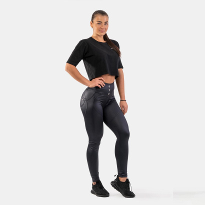 NEBBIA High Waist Glossy Look Bubble Butt Pants Vulcanic Black