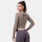 NEBBIA Long Sleeve Thumbhole Sporty Crop Top Mocha