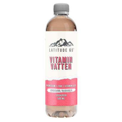 12 x Latitude 65 500 ml Vitaminvatten - Jordgubb/Rabarber