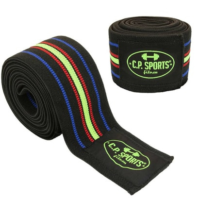 C.P. Sports Knee Wraps 2.5m Black/Blue/Red/Yellow i gruppen Träningsredskap & Utrustning / Knäskydd & handledslindor hos Proteinbolaget (PB-27812)