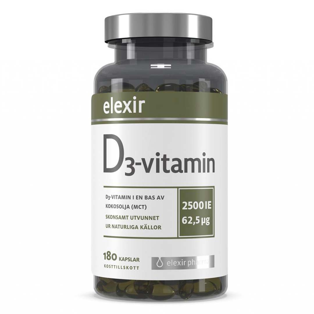 Elexir Pharma D3 Vitamin 2500IE 180 caps i gruppen Kosttillskott / Vitaminer / D-vitamin hos Proteinbolaget (PB-31212)