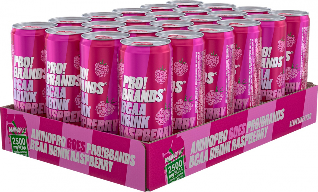 24 x Pro Brands BCAA Drink 330 ml Raspberry i gruppen Drycker / Energidryck hos Proteinbolaget (PB-3705)