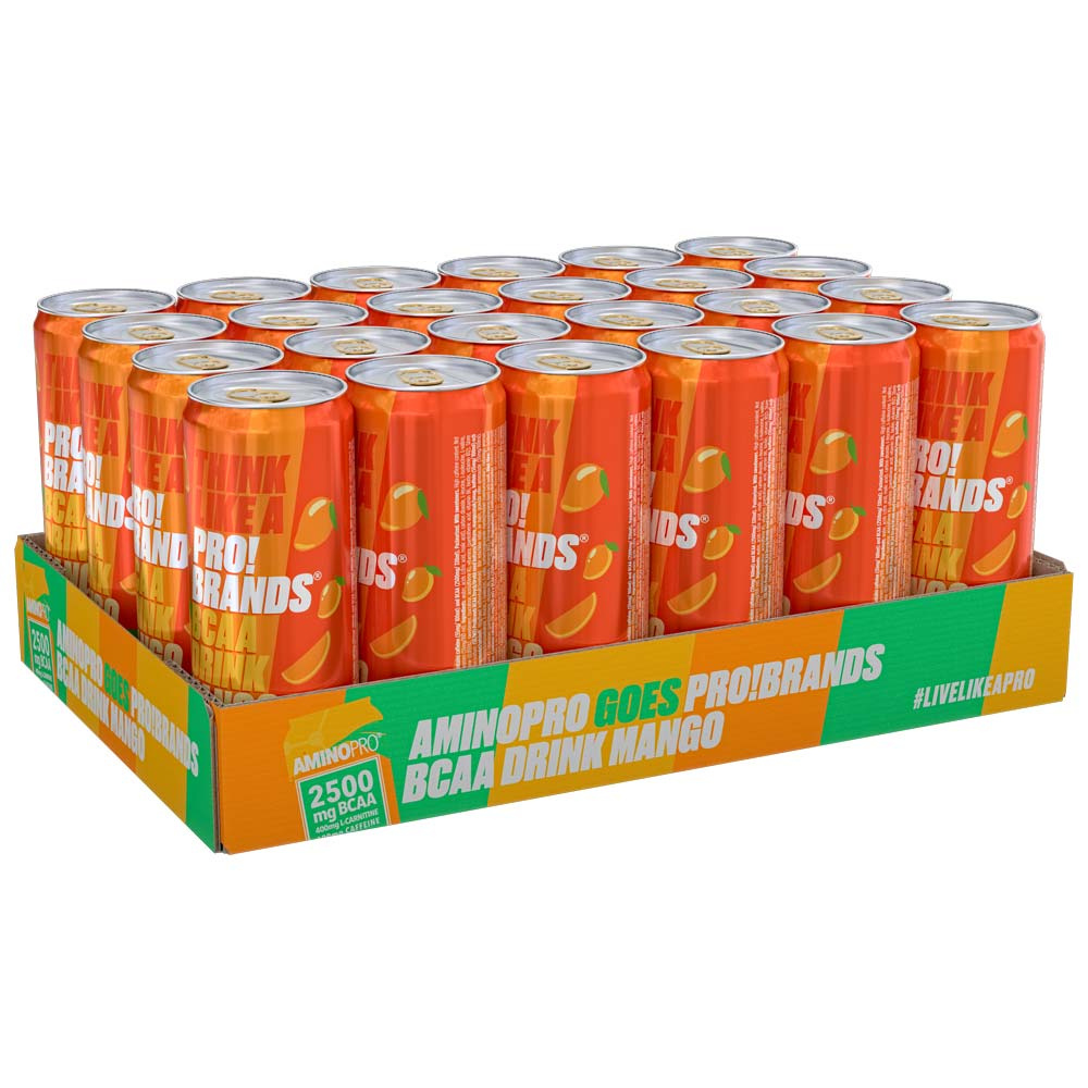 24 x Pro Brands BCAA Drink, 330 ml, Mango Prisgaranti & Fri retur