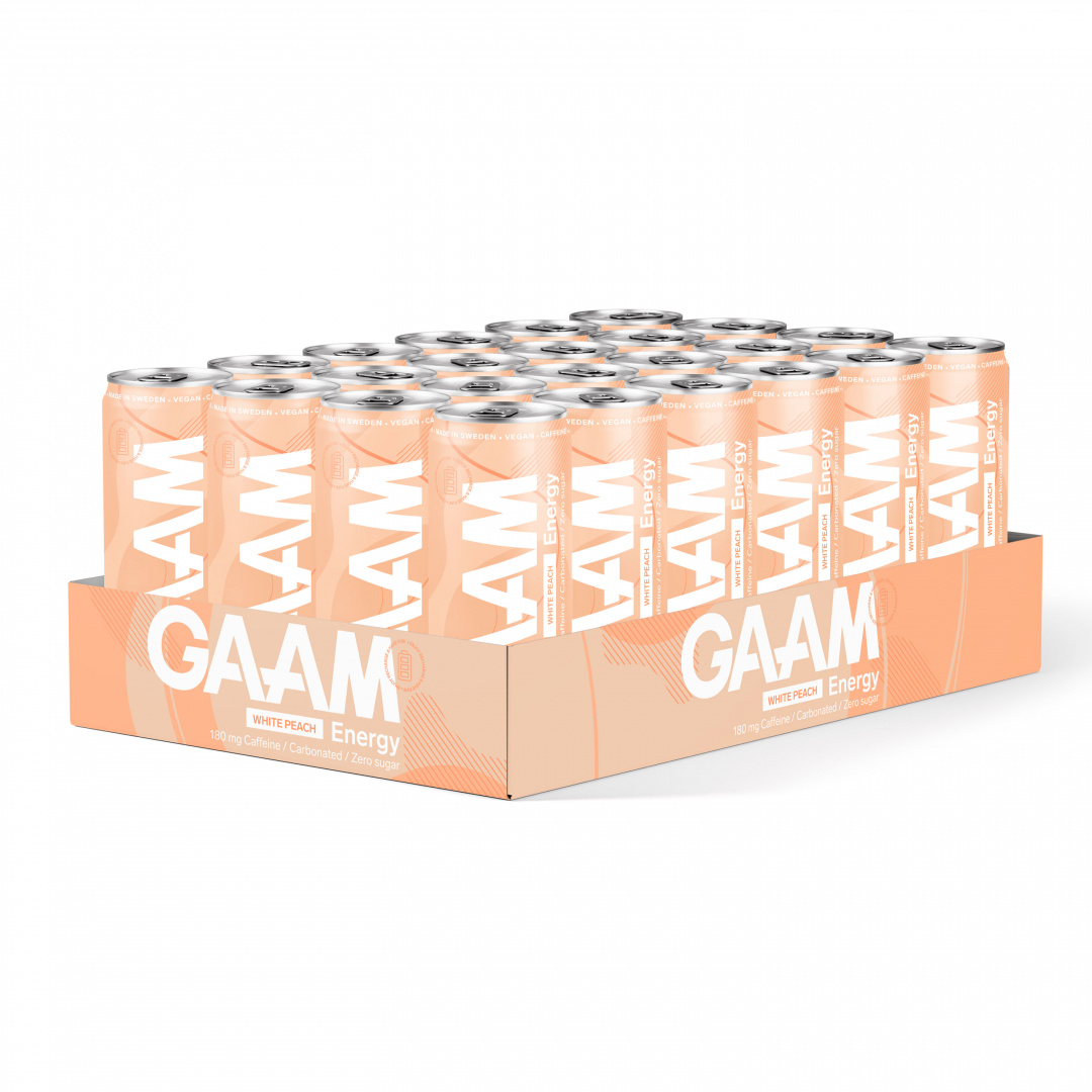 24 x GAAM Energy 330 ml White Peach i gruppen Drycker / Energidryck hos Proteinbolaget (PB-40406)