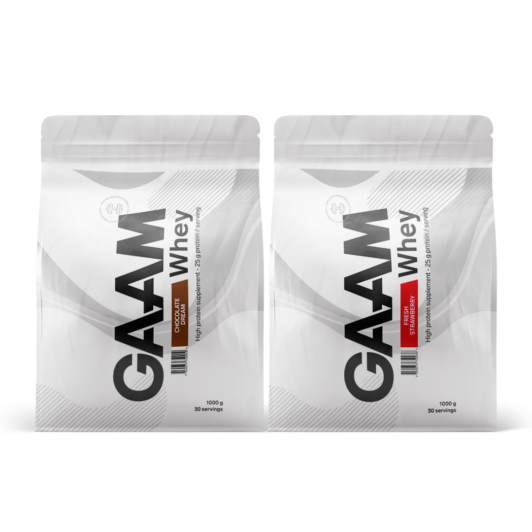 2 x GAAM 100% Whey Premium 1 kg i gruppen Kosttillskott / Proteinpulver / Vassleprotein / Vasslekoncentrat hos Proteinbolaget (PB-4395)