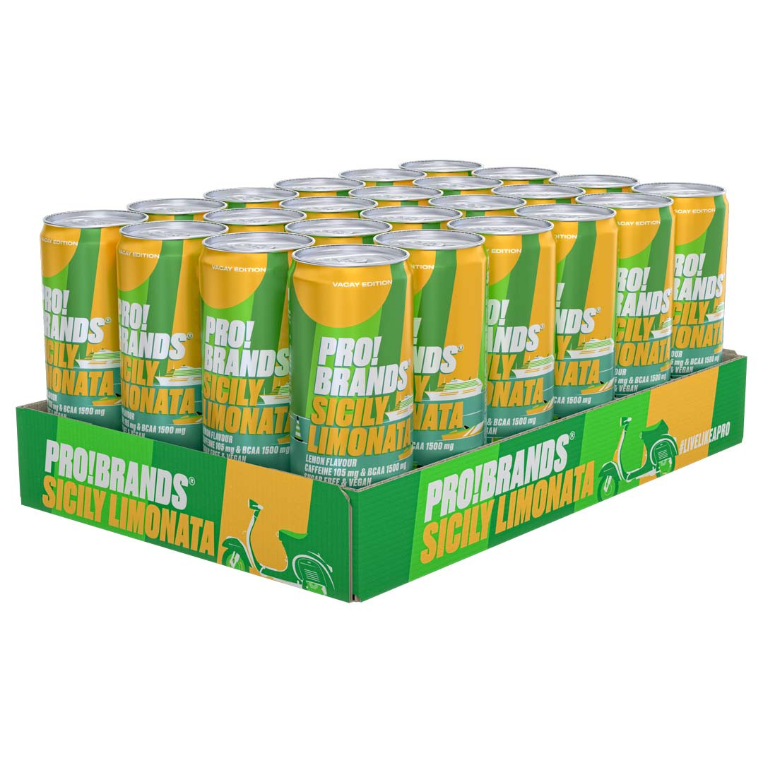 24 x Pro Brands BCAA Drink Vacay Edition 330 ml, Sicily Limonata i gruppen Drycker / Energidryck hos Proteinbolaget (PB-60899)