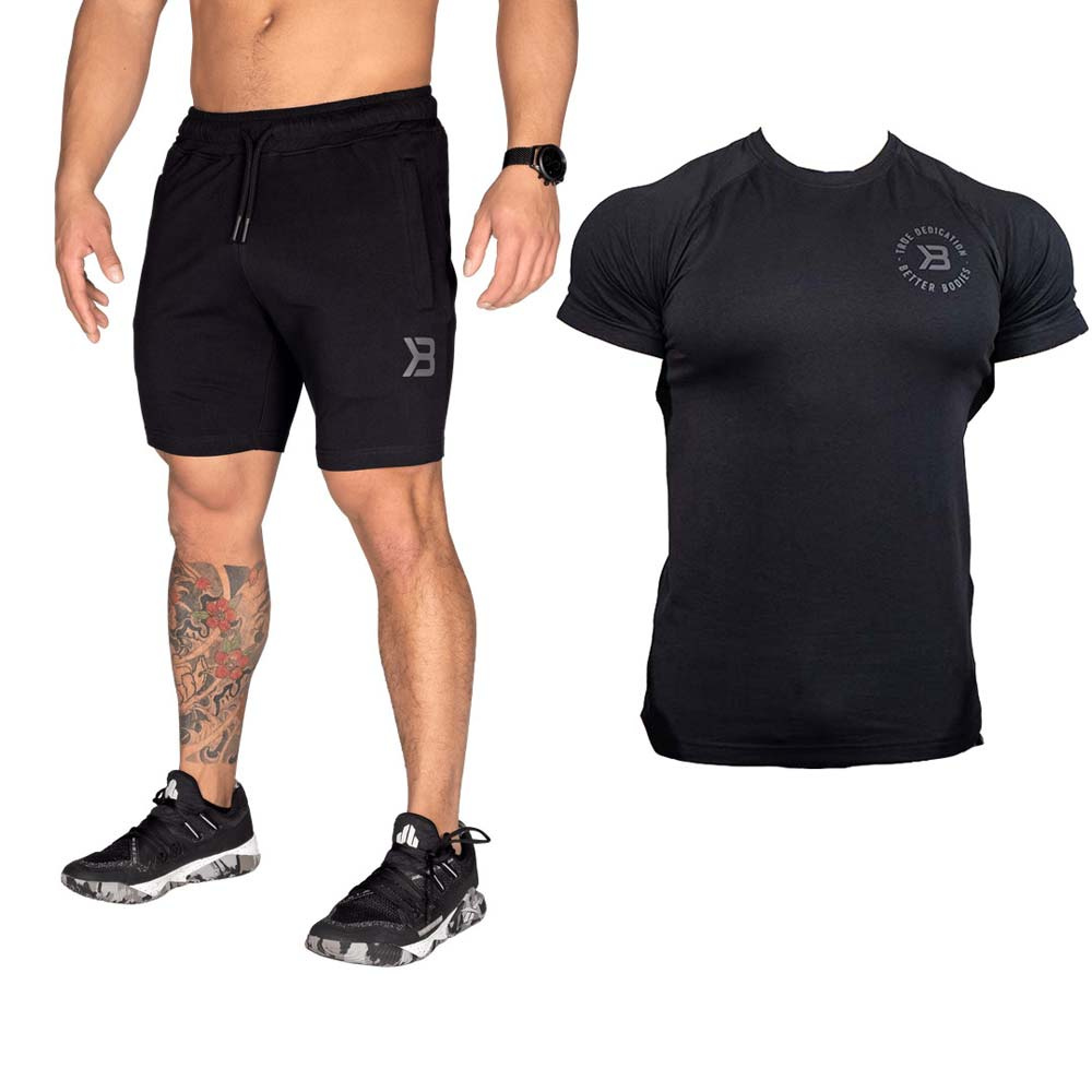 Better Bodies Gym Tapered Tee + Tapered Sweatshorts Black i gruppen Träningskläder hos Proteinbolaget (PB-7774)